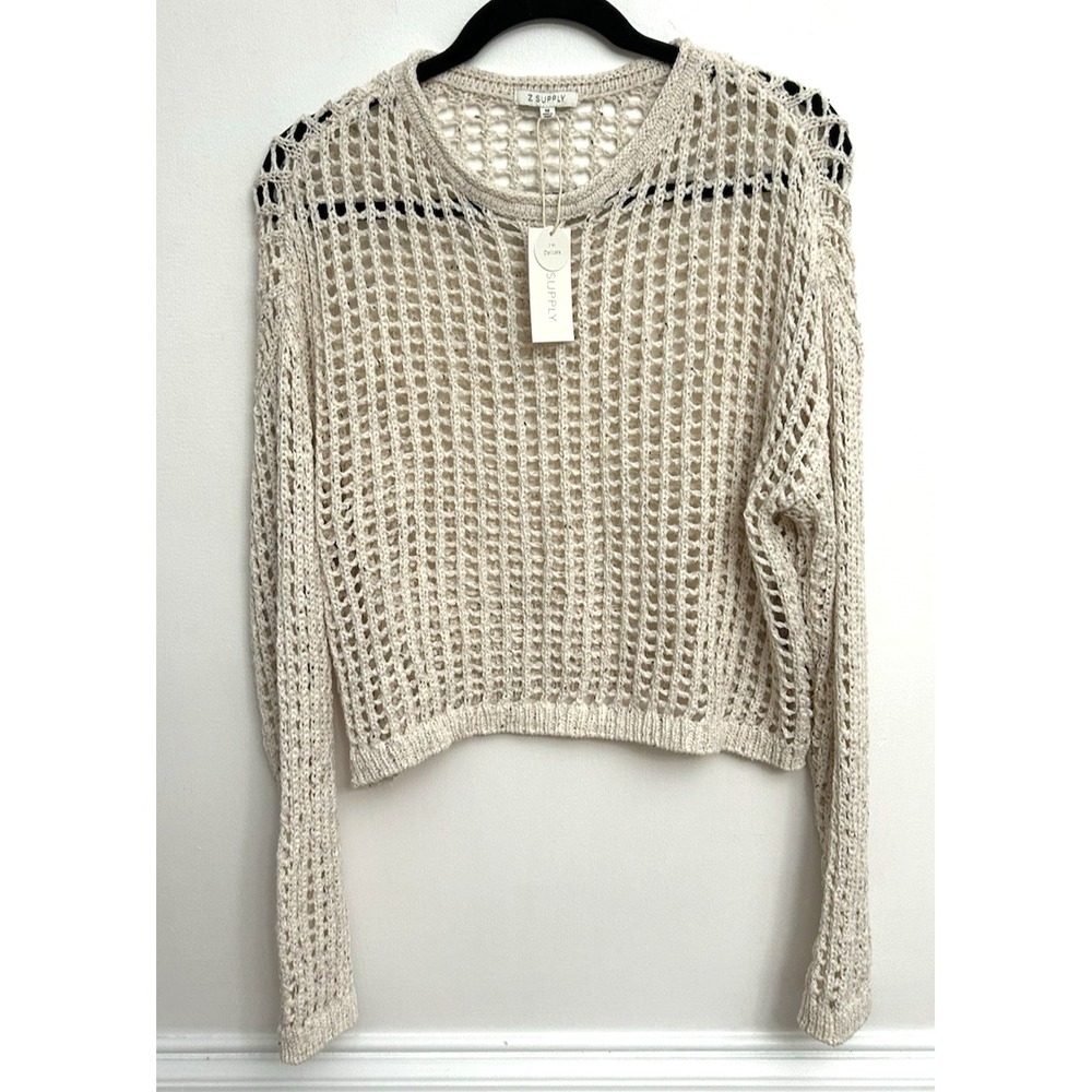 Z Supply Sweater Women's Sz M Crystal Ivory Open Knit Neutral Layer